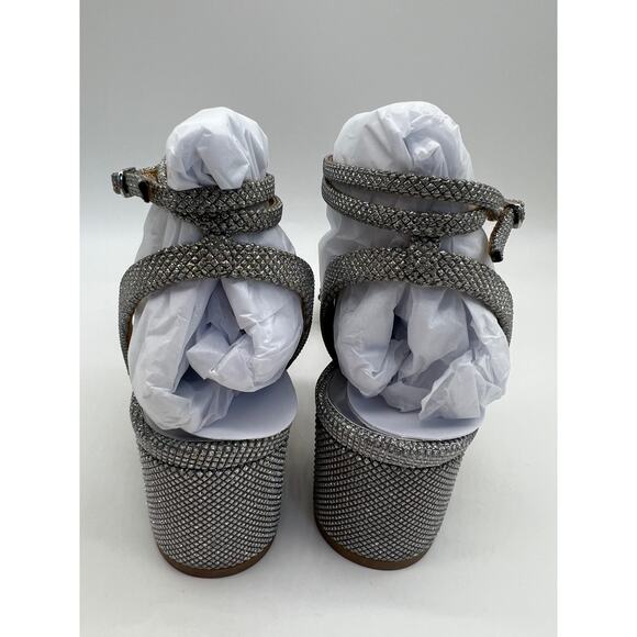 Badgley Mischka Women's Jada Ankle Wrap Block Heel Silver MP5316 Size 7.5 NIB - Picture 8 of 12